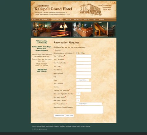 Kalispell Grand Hotel - old website reservation form
